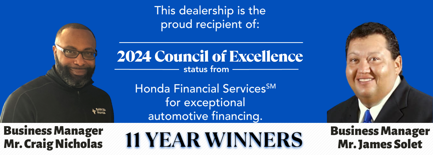 Council of Excellence Status Awarded to Barker Honda in Houma LA